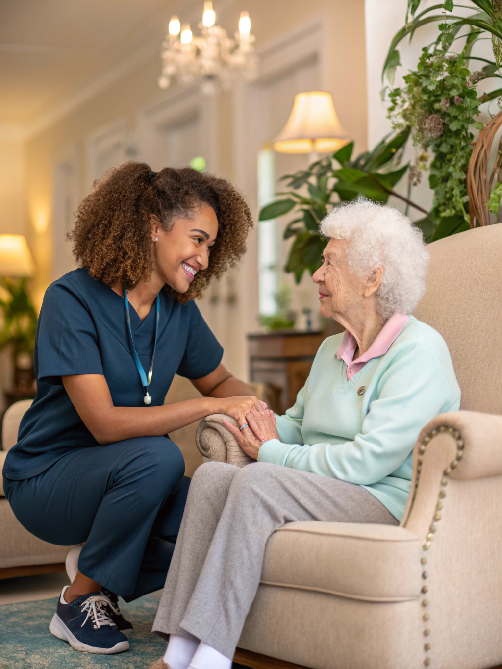 Caregiver assisting senior with compassion